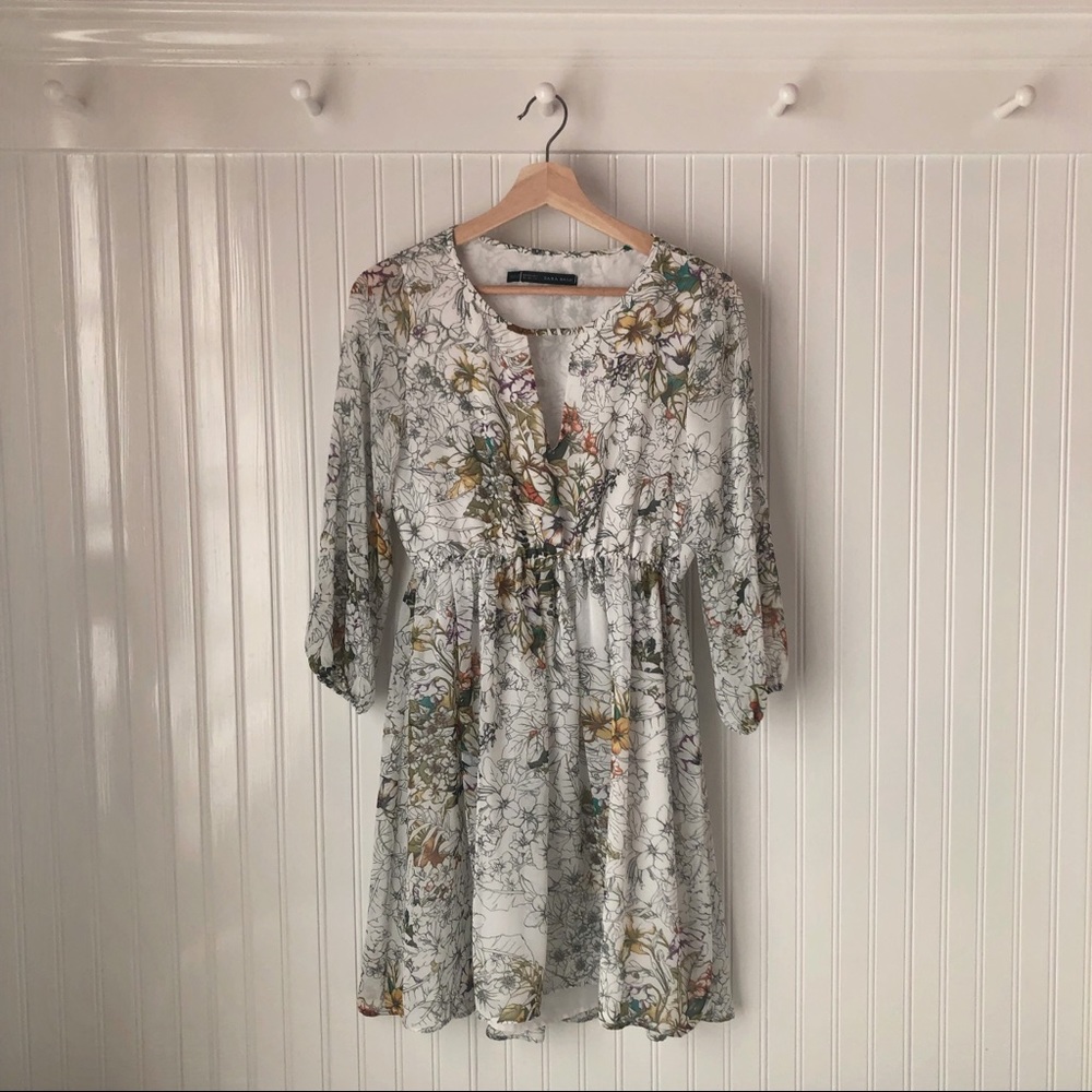 ZARA White Multi-Color Floral Summer Light Dress